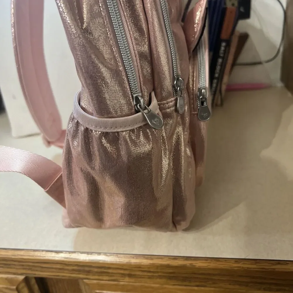 Justice Girls Backpack Pink Rose‎ Gold Initial M Side Pockets Full Size 17 Inch
